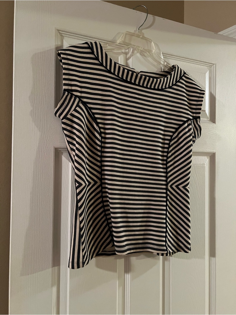 Ann Taylor Black and White Striped Sleeveless Top